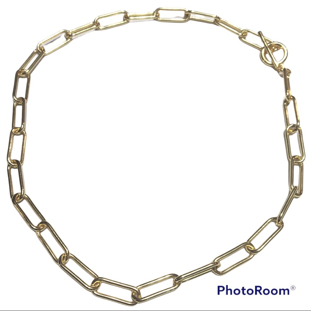 Cynthia Rowley Gold Tone Paper Clip Chain Link Toggle Clasp Choker Necklace